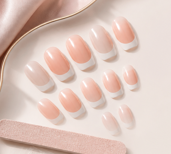 UB2 BEAUTY French tip press-on nails background