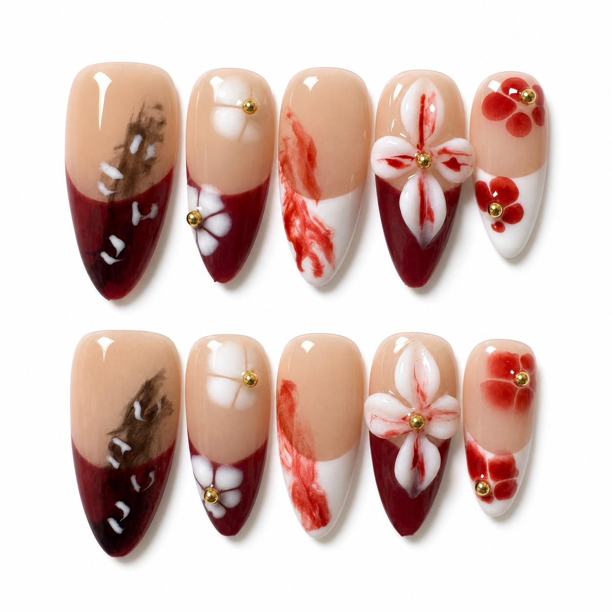 How to Apply H-006-E Handmade Floral Medium Almond Press-On at Home