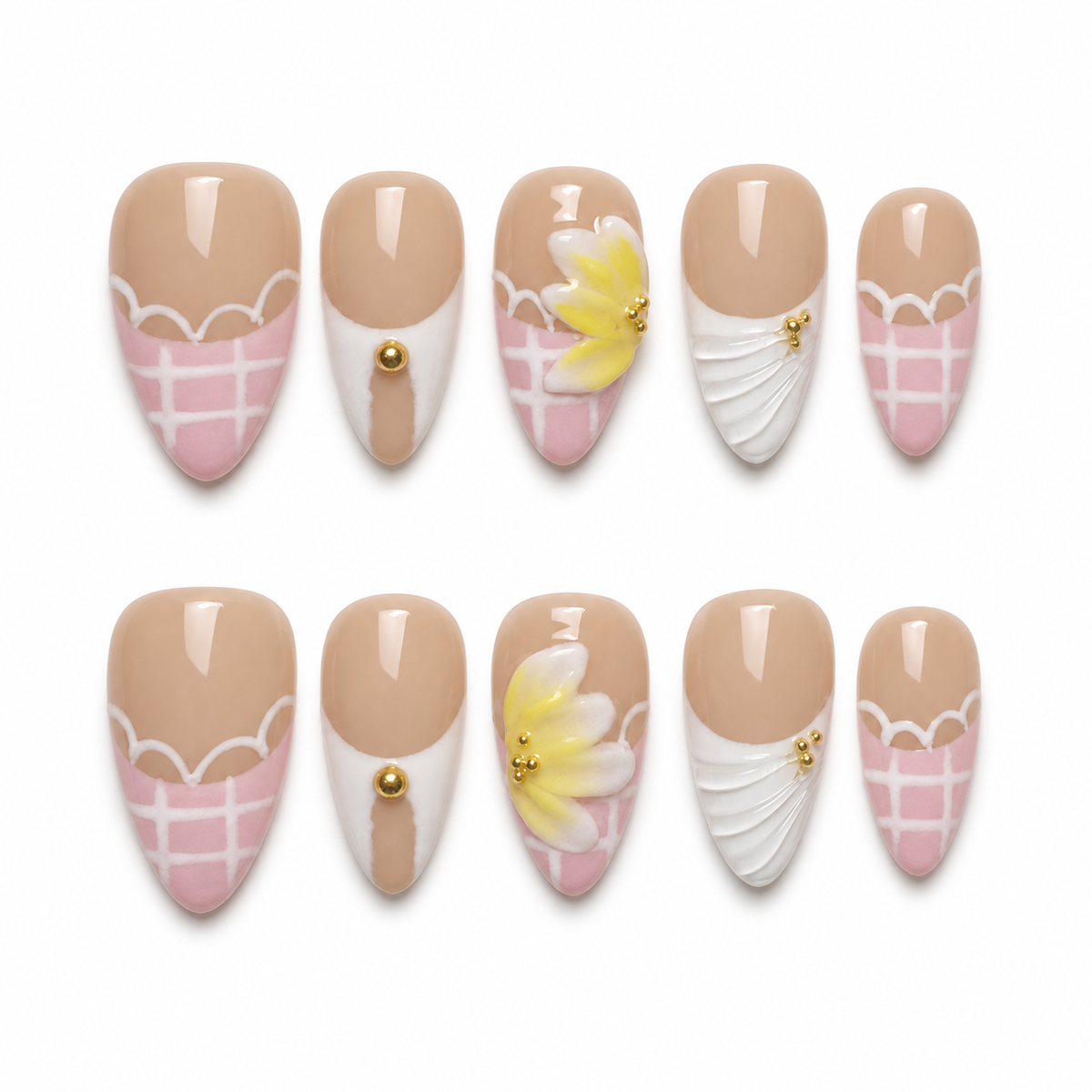 Pink Yellow Butterfly Floral Short Almond Press-On Nails by UB2 BEAUTY