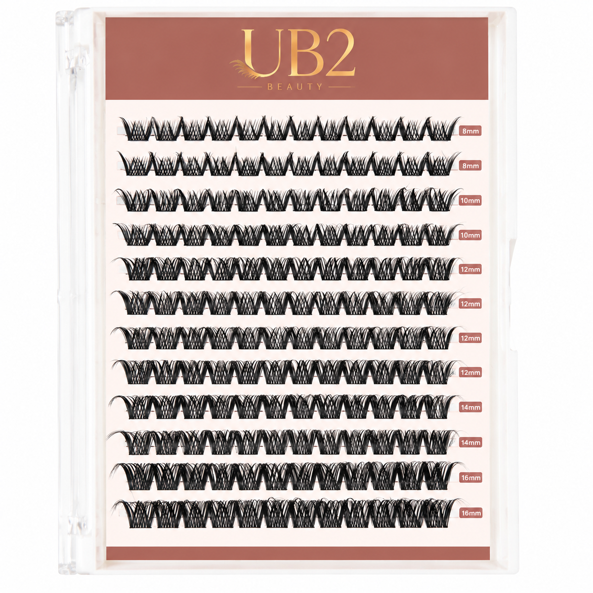 V-Fan Volume lash clusters 8-16mm in a 12-row tray