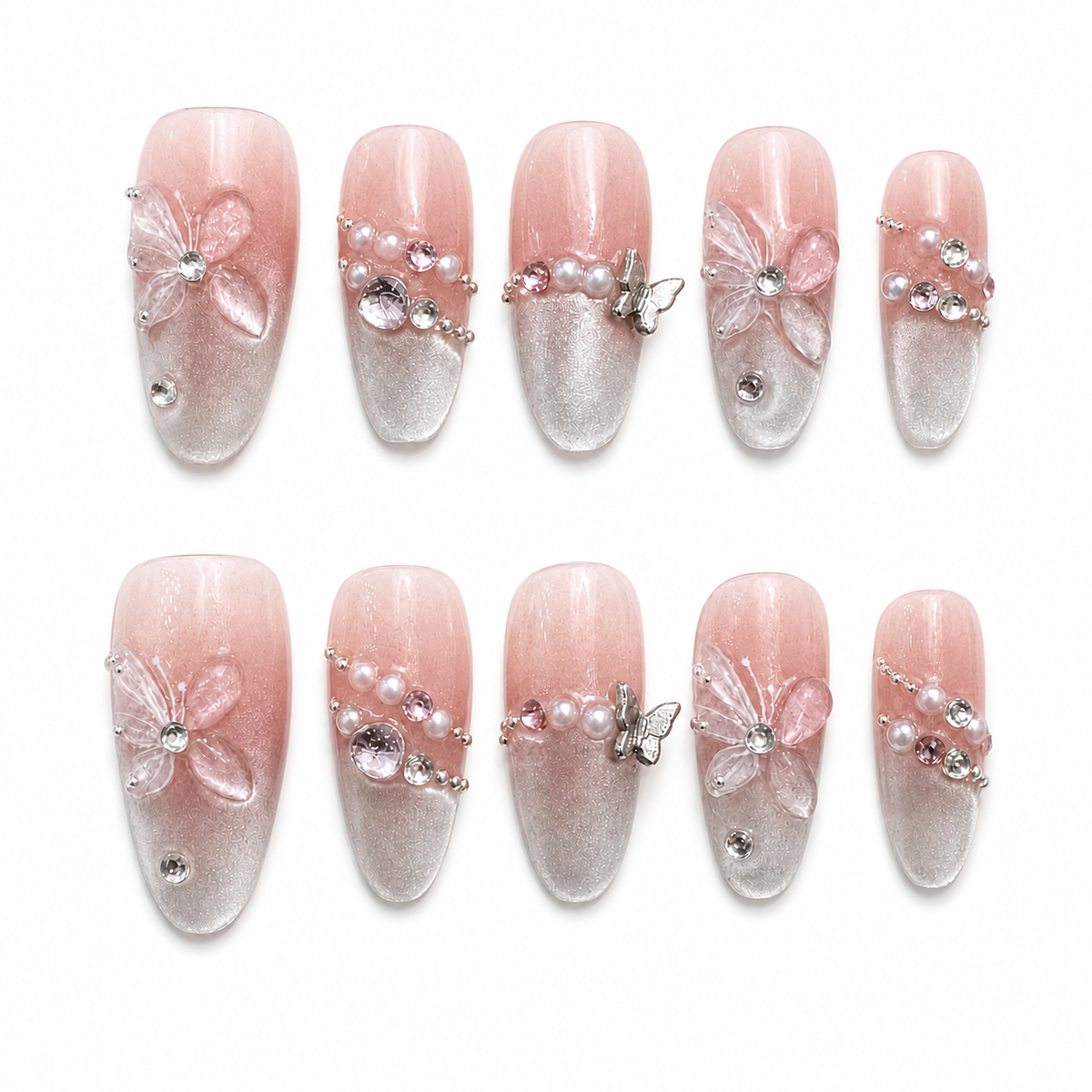 Cosmic Candy Star & Heart Medium Almond Press-On Nails by UB2 BEAUTY
