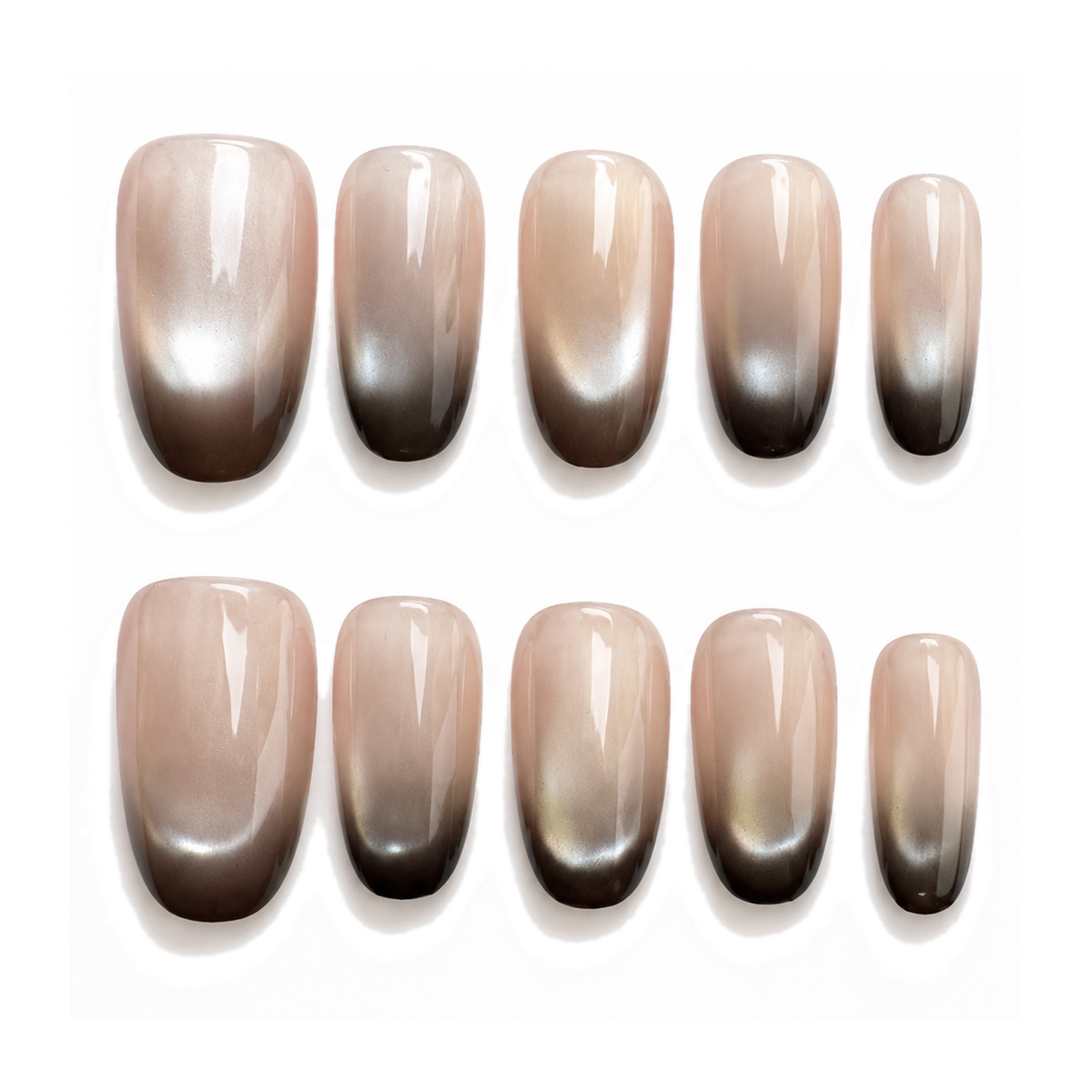 Mocha Ombre Cat-Eye Short Oval Press-On Nails by UB2 BEAUTY