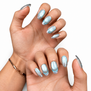 Icy Blue Glitter Cat-Eye Short Oval Press-On Nails - product view 3