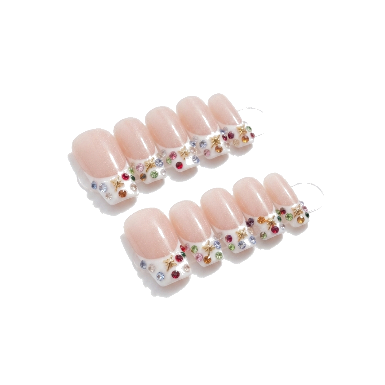 F-002-D Handmade French Medium Square Press-On Nails - White background 45-degree side view - UB2 BEAUTY