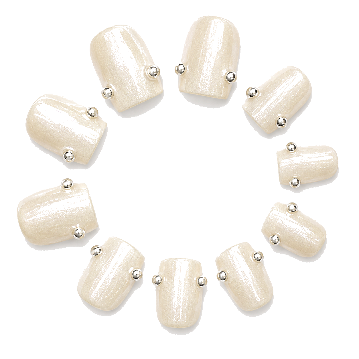 F-004-E Handmade French Medium Almond Press-On Nails - White background hand close-up view - UB2 BEAUTY
