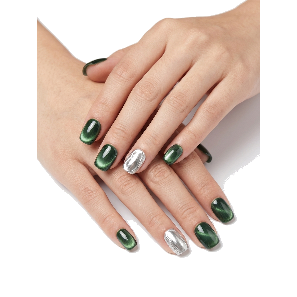 H-012-A Handmade Floral Short Square Press-On Nails - White background circular layout view - UB2 BEAUTY