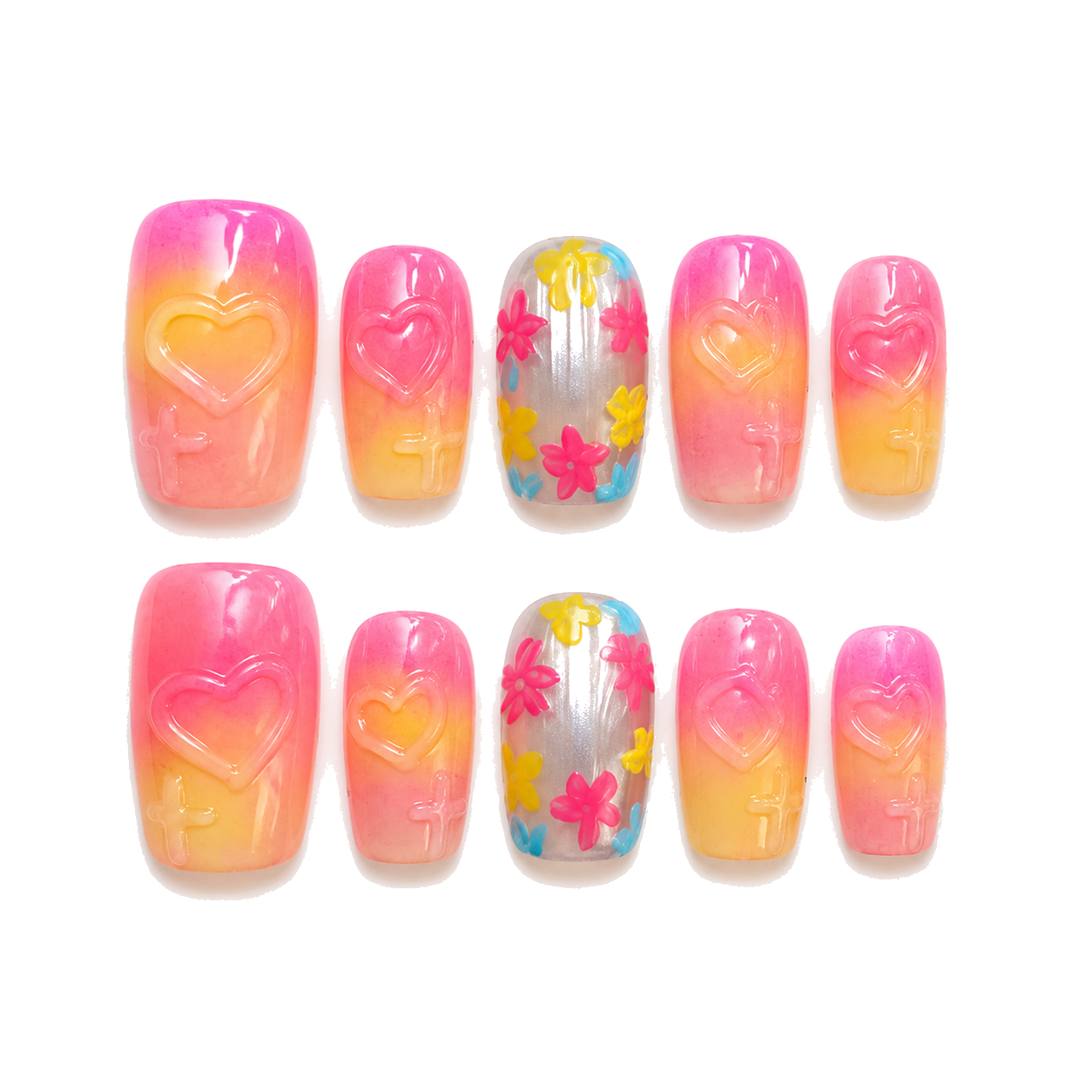 M-003-B Handmade Cat Eye Short Squoval Press-On Nails - White background circular layout view - UB2 BEAUTY