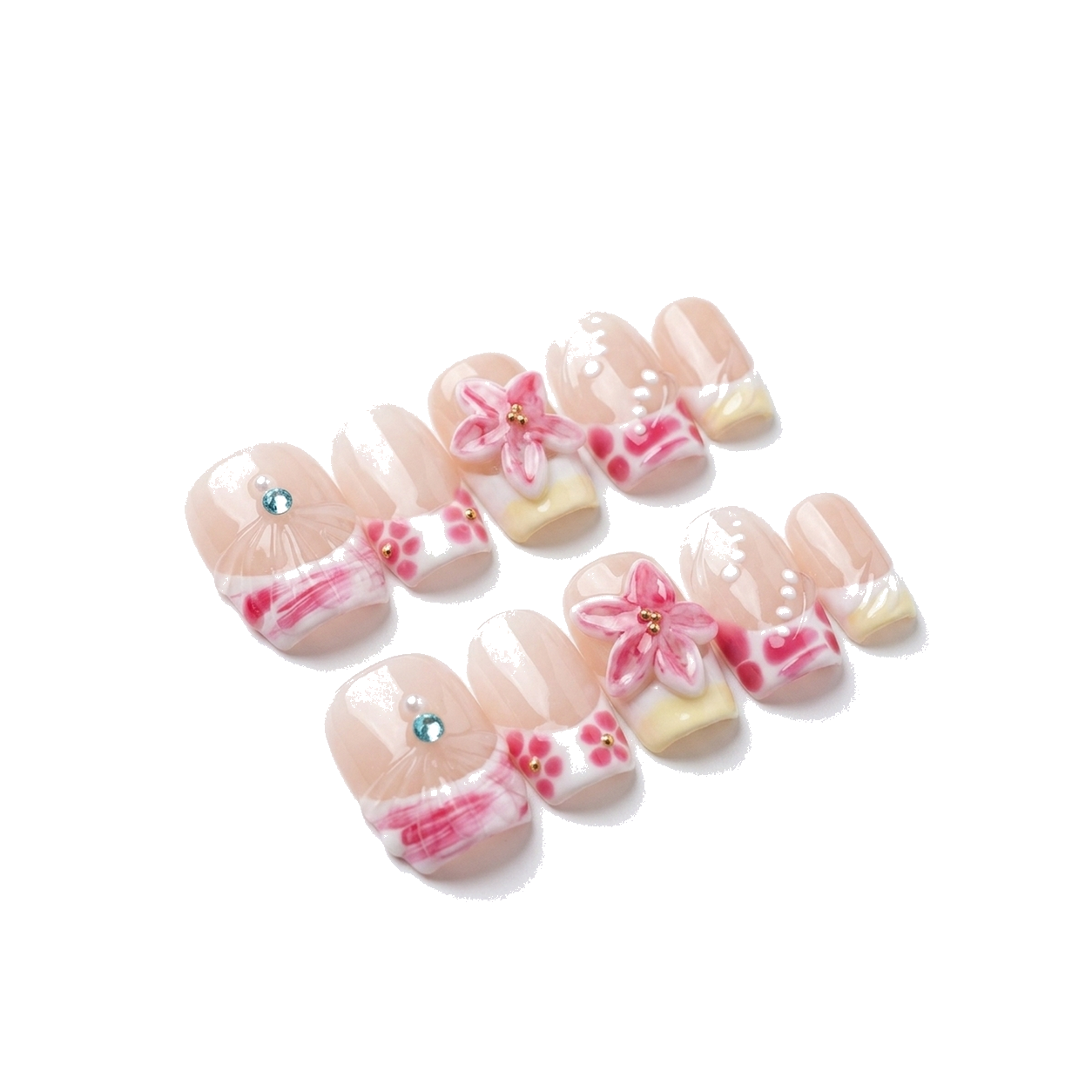 M-005-B Handmade Cat Eye Short Squoval Press-On Nails - White background 45-degree side view - UB2 BEAUTY