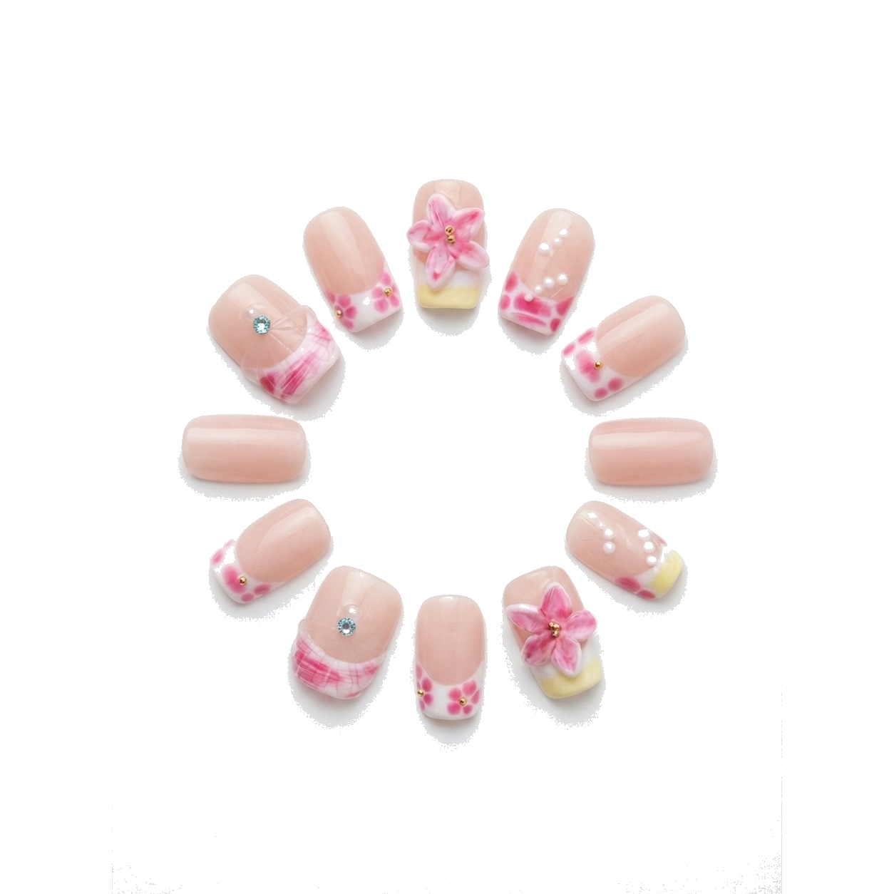 M-005-B Handmade Cat Eye Short Squoval Press-On Nails - White background hand close-up view - UB2 BEAUTY