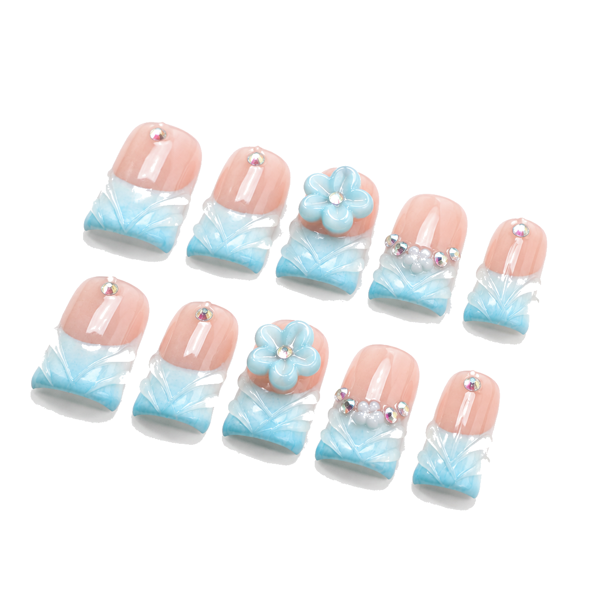 M-006-E Handmade Cat Eye Medium Almond Press-On Nails - White background 45-degree side view - UB2 BEAUTY