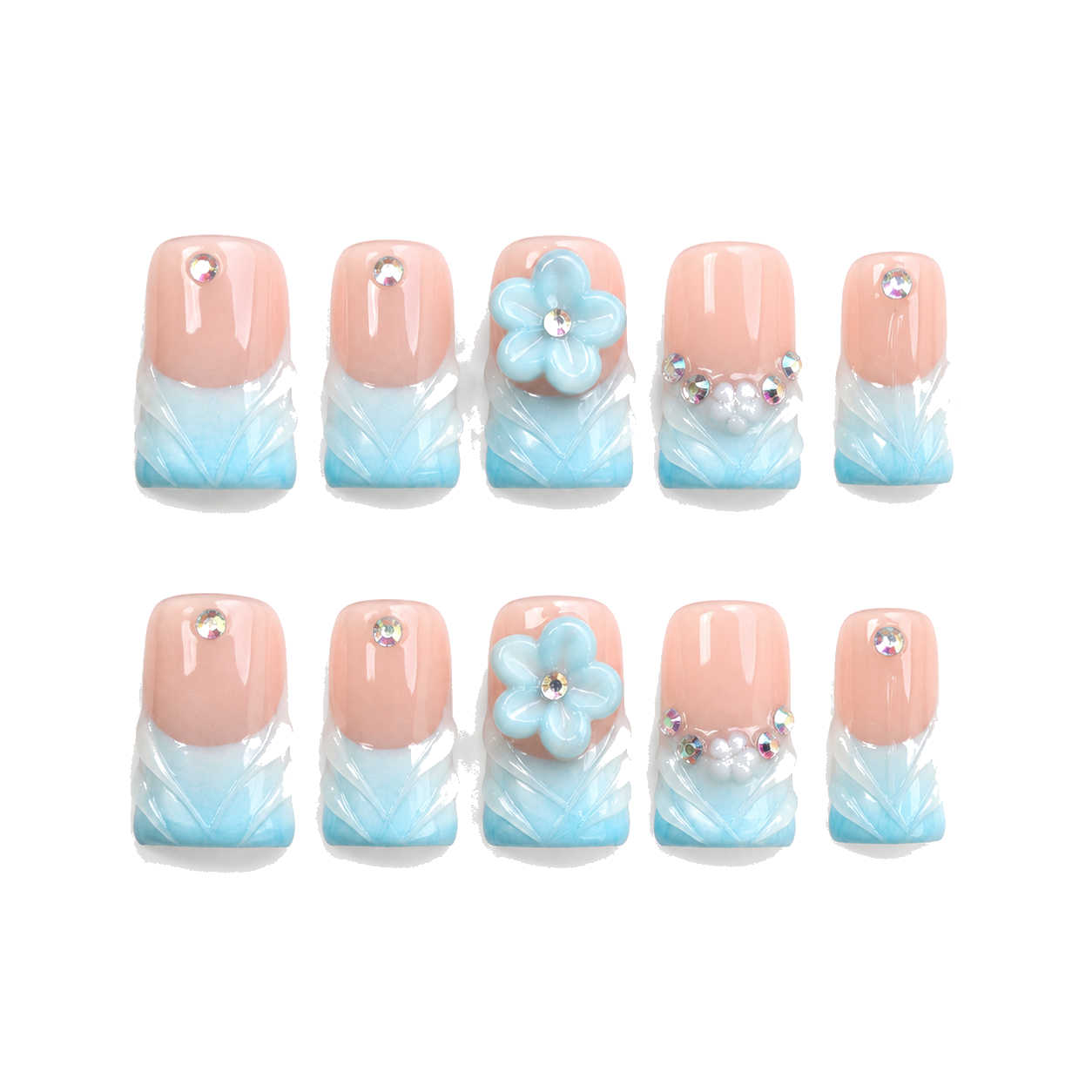 M-006-E Handmade Cat Eye Medium Almond Press-On Nails - White background front view - UB2 BEAUTY