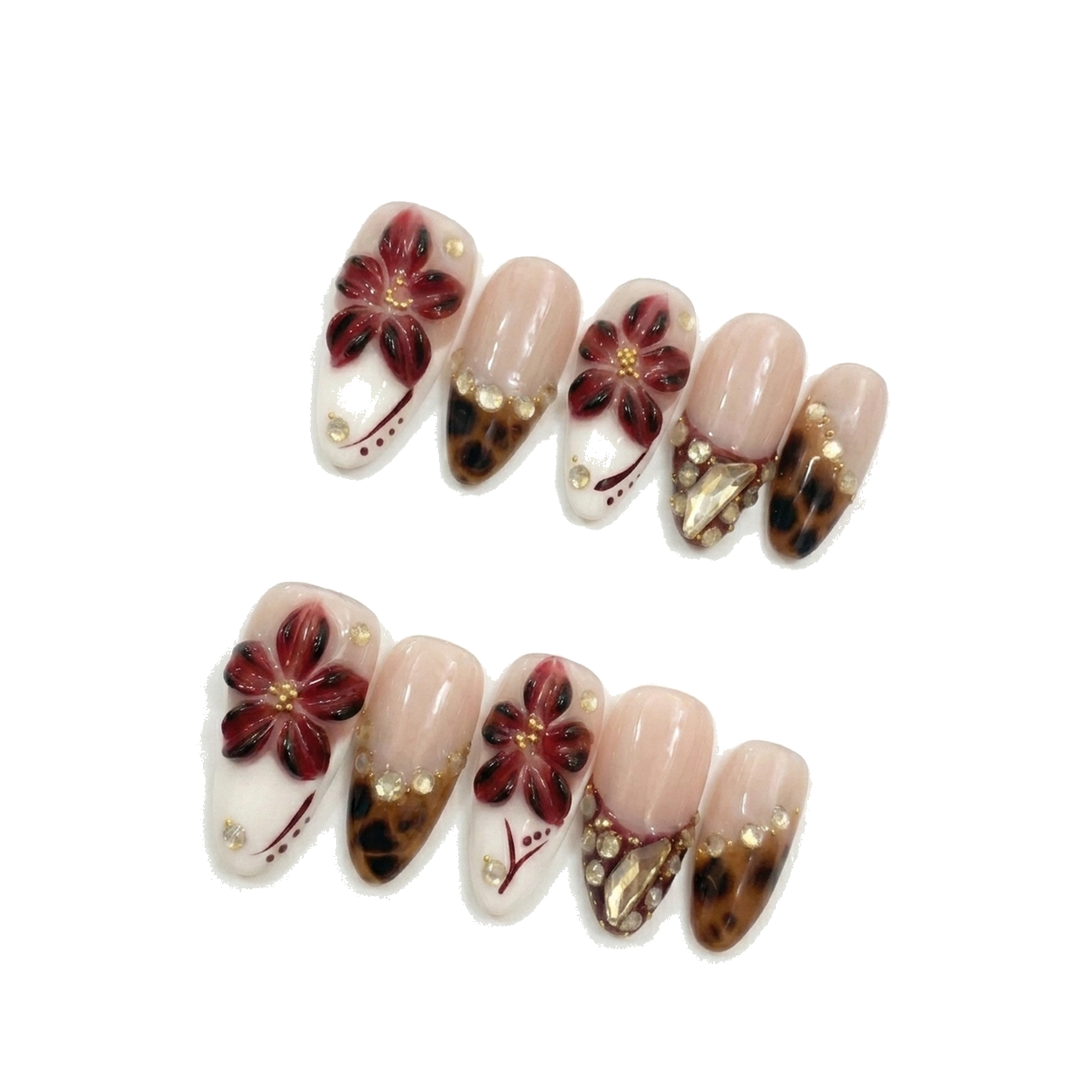 O-002-E Handmade Western Style Medium Almond Press-On Nails - White background 45-degree side view - UB2 BEAUTY