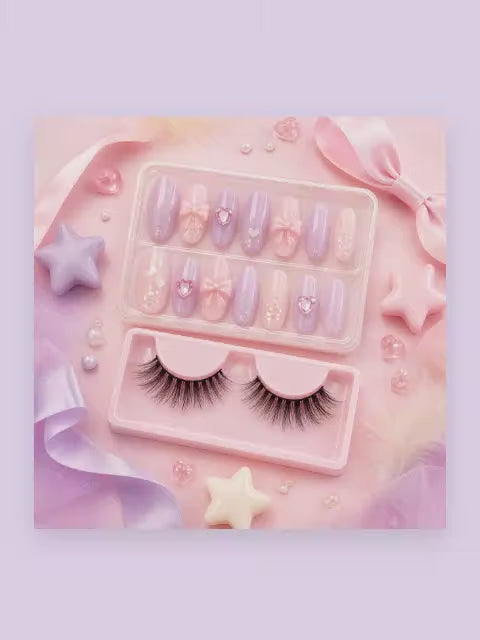 Load video: Cute press-on nails and false eyelashes beauty kit video