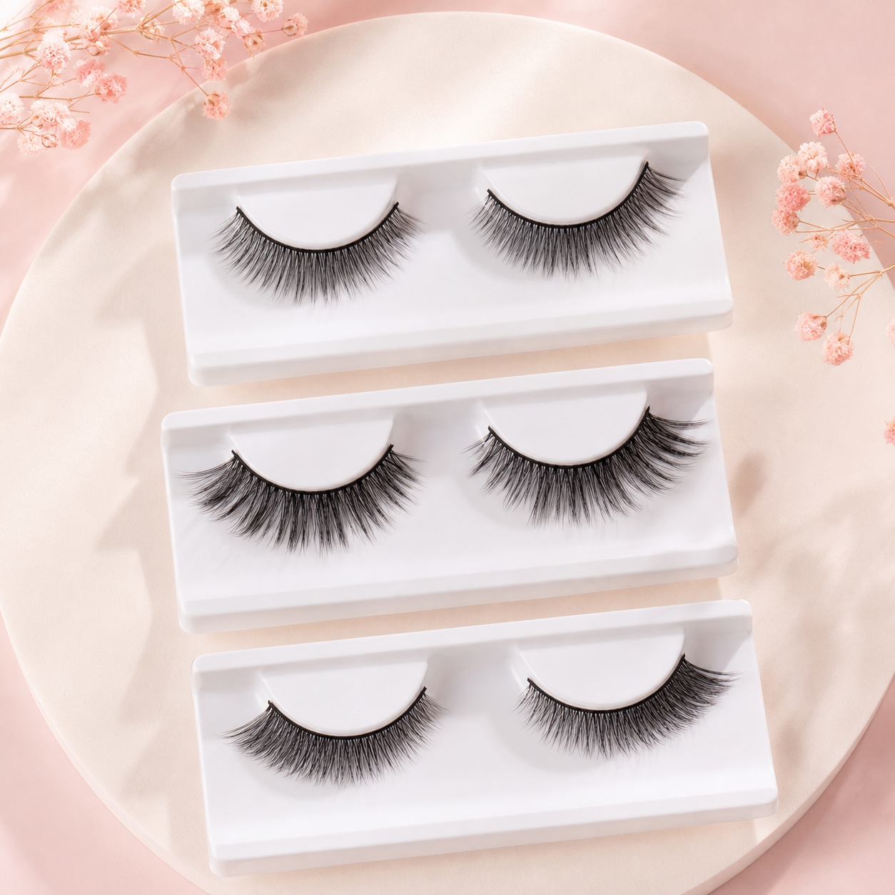 Youthful false eyelashes collection image, circle-safe composition