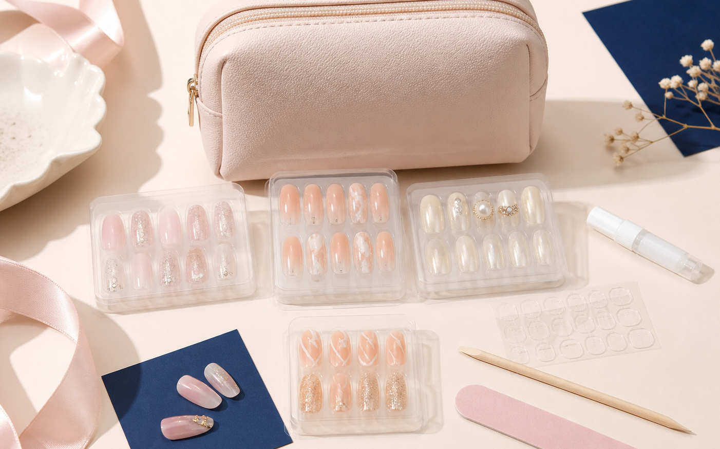 UB2 BEAUTY press-on nails kit flatlay